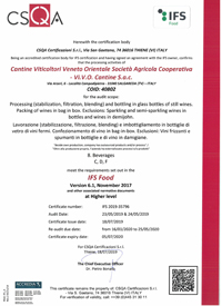 Certificato Global Standard for Food Safety